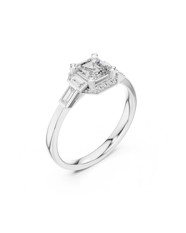 18K White Gold Vermeil Ophelia Regal Asscher Cut Moissanite Ring