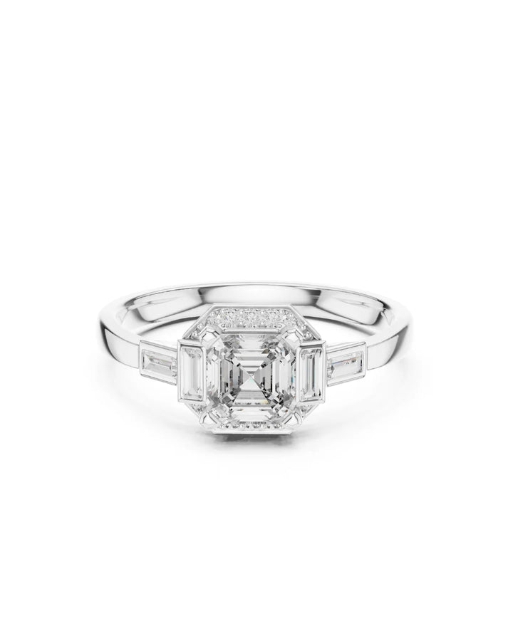 18K White Gold Vermeil Ophelia Regal Asscher Cut Moissanite Ring in 925 Sterling Silver