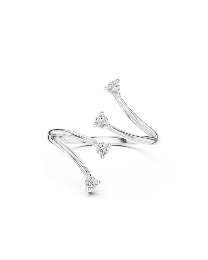 18K White Gold Vermeil Pia Modern Bypass Moissanite Open Band Ring in 925 Sterling Silver