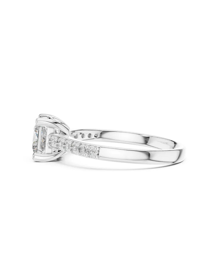 18K White Gold Vermeil Quin Classic Princess Cut Pave Moissanite Solitaire Ring