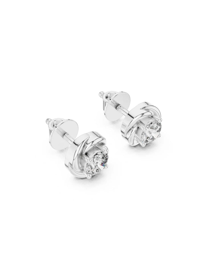 18K White Gold Vermeil Rhea Floral Moissanite Mini Stud Earrings in 925 Sterling Silver