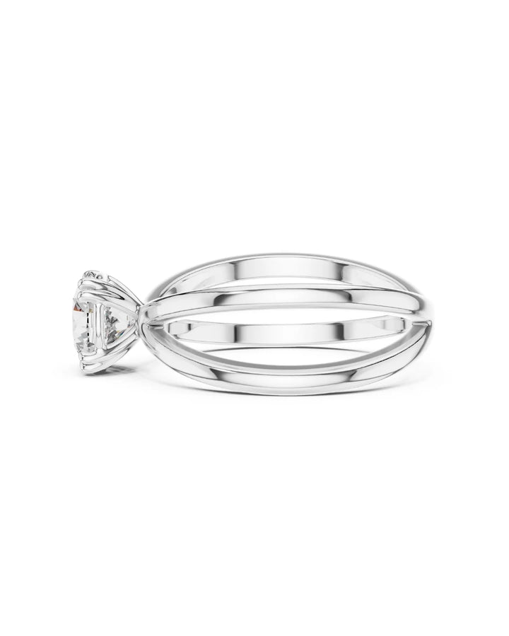 18K White Gold Vermeil Serenity Double Split Band Moissanite Ring in 925 Sterling Silver