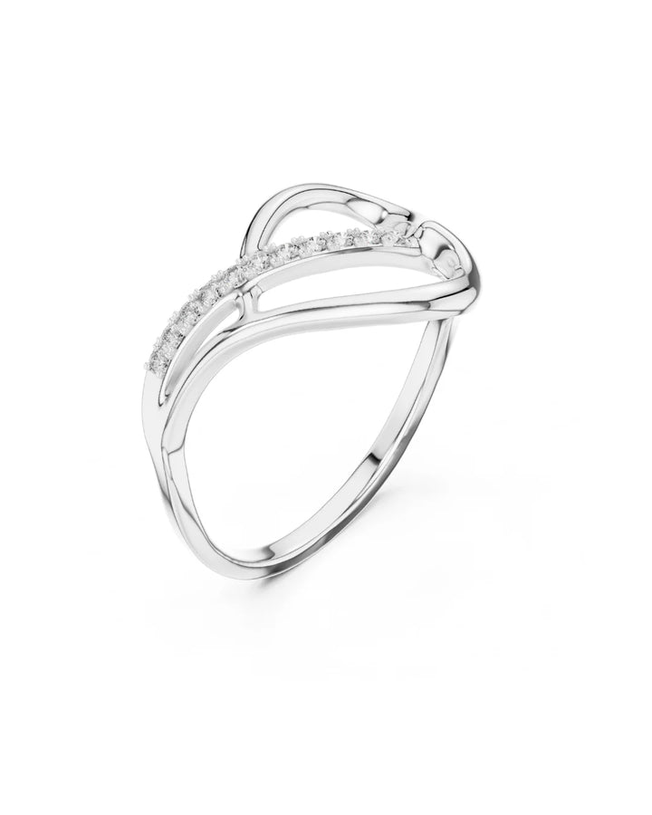 18K White Gold Vermeil Sian Crossover Pave Moissanite Band Statement Ring