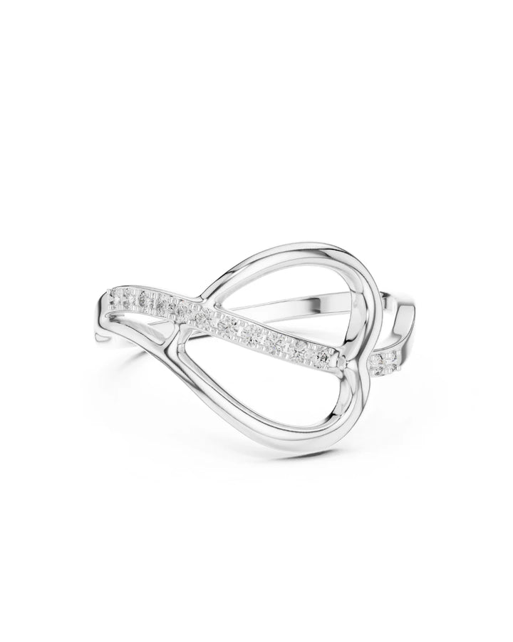 18K White Gold Vermeil Sian Crossover Pave Moissanite Band Statement Ring in 925 Sterling Silver