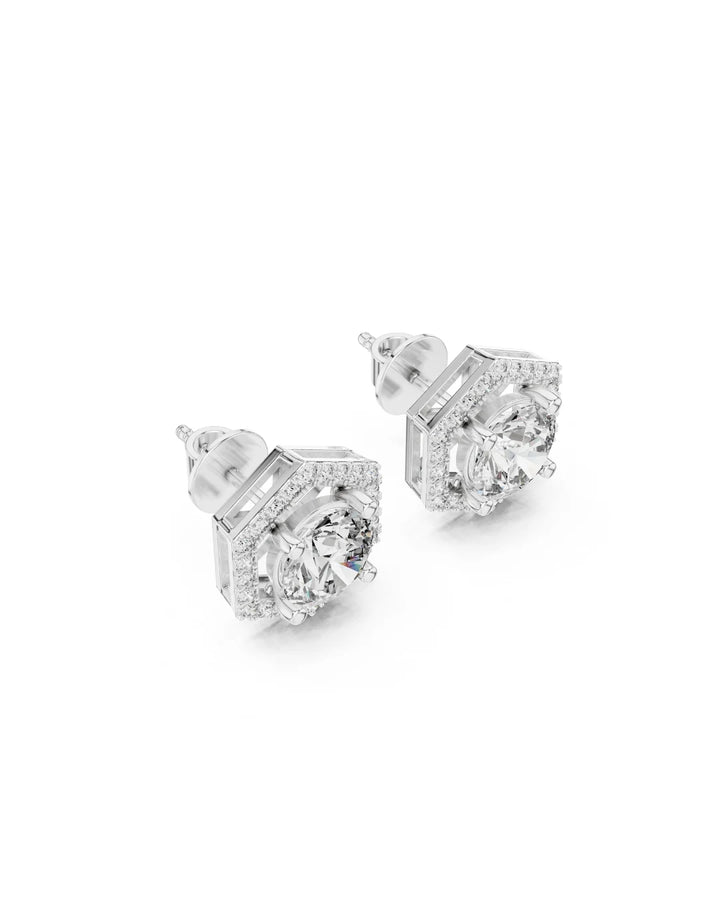 18K White Gold Vermeil Stella Hexagon Halo Moissanite Stud Earrings
