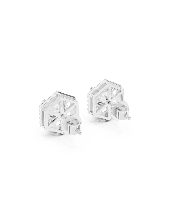 18K White Gold Vermeil Stella Hexagon Halo Moissanite Stud Earrings in 925 Sterling Silver