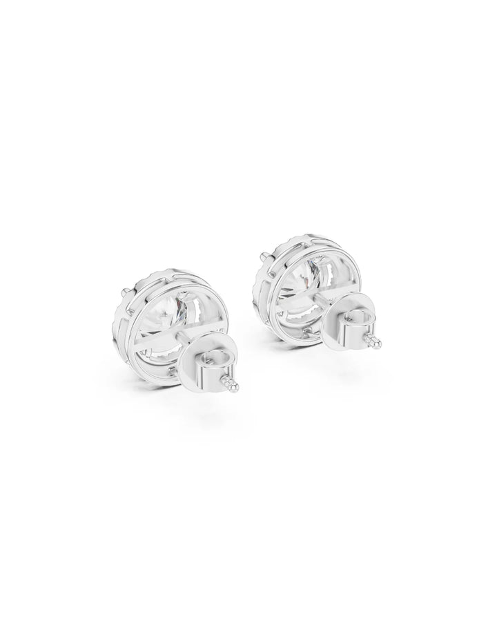 18K White Gold Vermeil Thea Round Halo Moissanite Stud Earrings in 925 Sterling Silver