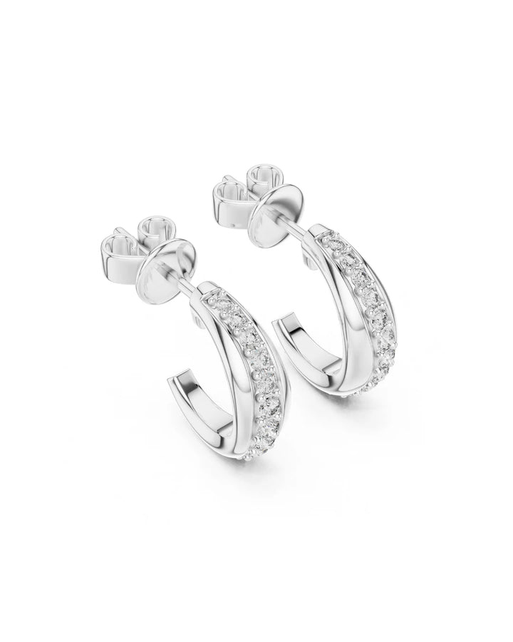 18K White Gold Vermeil Trish Hoop Style Moissanite Stud Earrings in 925 Sterling Silver