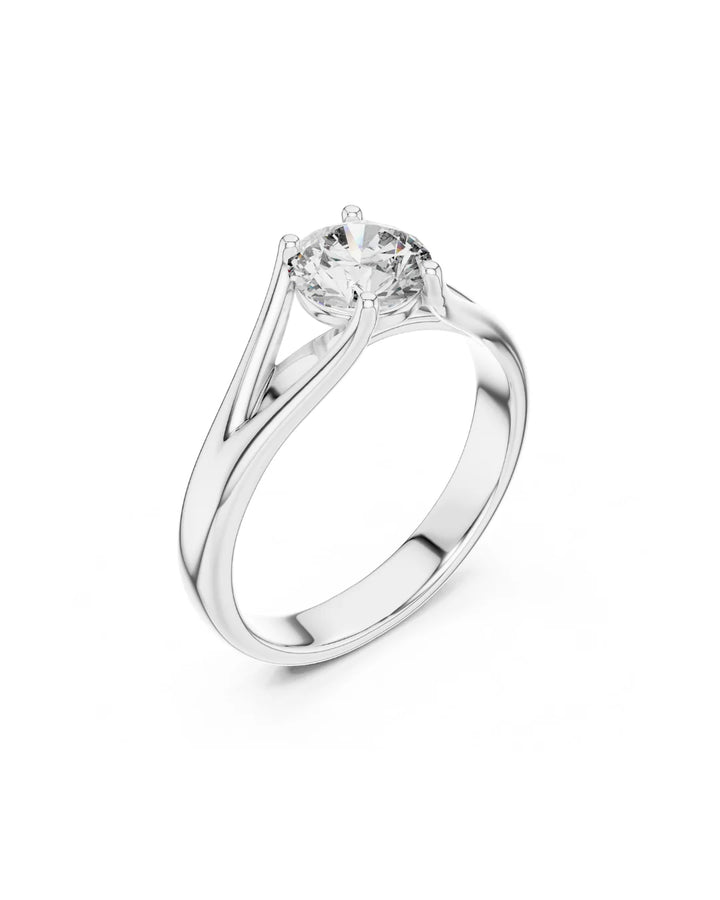 18K White Gold Vermeil TwinArc 6.5mm Moissanite Solitaire Split Shank Ring