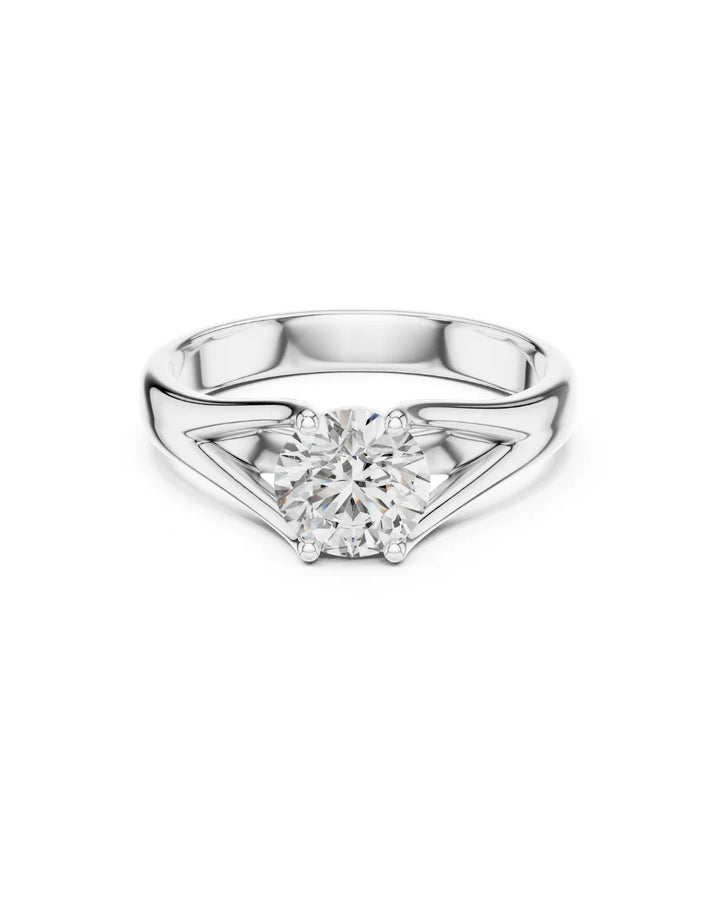 18K White Gold Vermeil TwinArc 6.5mm Moissanite Solitaire Split Shank Ring in 925 Sterling Silver