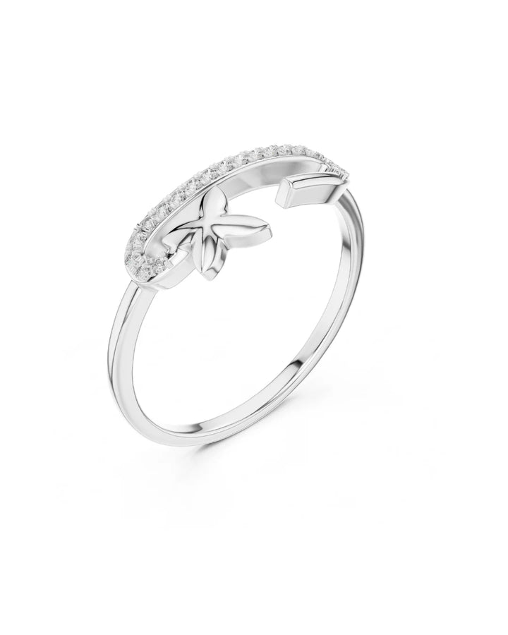 18K White Gold Vermeil Unique Floral Curve Moissanite Ring 