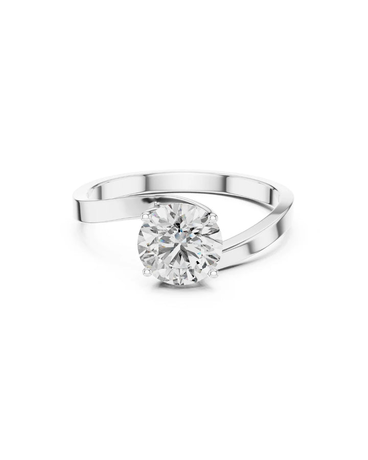 18K White Gold Vermeil Vera Luxe Bypass Shank Moissanite Solitaire Ring in 925 Sterling Silver
