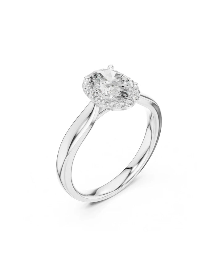 18K White Gold Vermeil Veya Oval Halo Moissanite Solitaire Ring