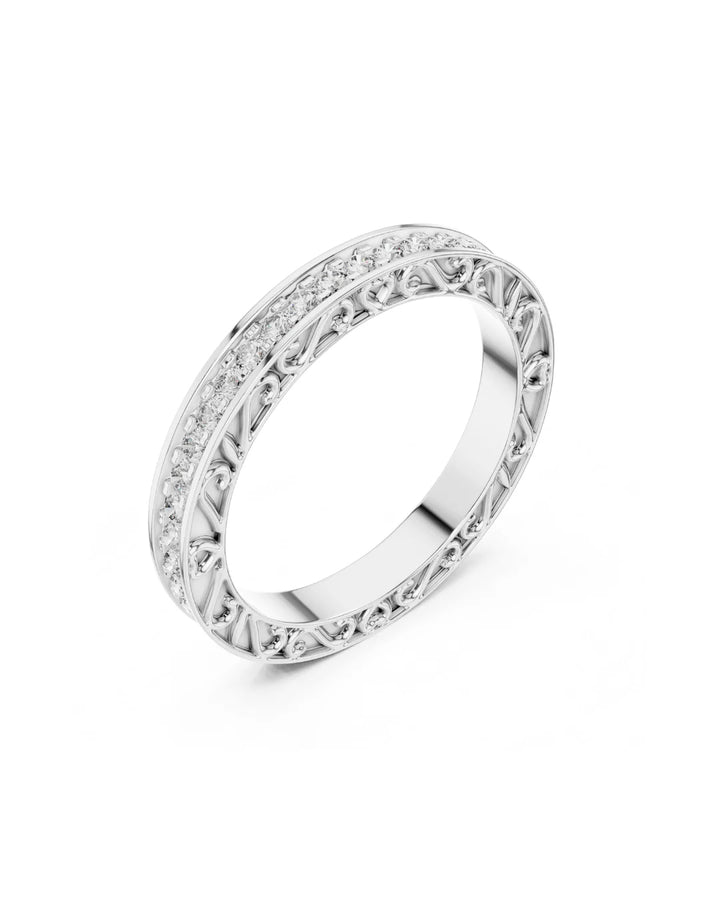 18K White Gold Vermeil Victoria Filigree Moissanite Eternity Band - 925 Sterling Silver