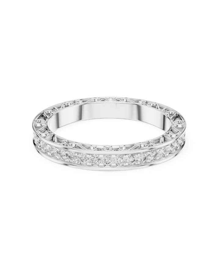 18K White Gold Vermeil Victoria Filigree Moissanite Eternity Band - 925 Sterling Silver by Carat For You