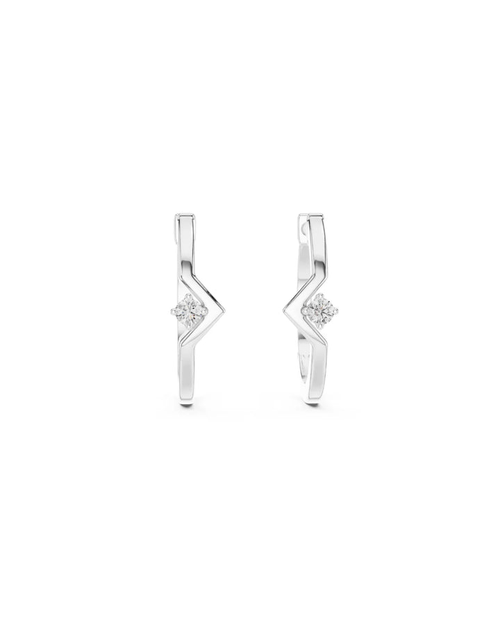 18K White Gold Vermeil Viva V Moissanite Huggie Hoops Earrings