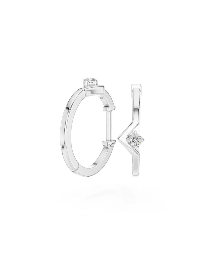 18K White Gold Vermeil Viva V Moissanite Huggie Hoops Earrings in 925 Sterling Silver