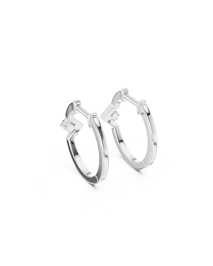 18K White Gold Vermeil Viva V Moissanite Huggie Hoops Earrings in 925 Sterling Silver by Carat For You
