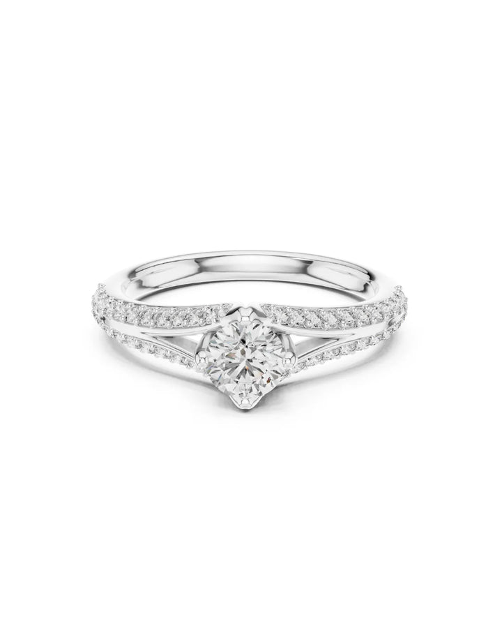 18K White  Gold Vermeil Zenya Split Shank Moissanite Solitaire Engagement Ring in 925 Sterling Silver