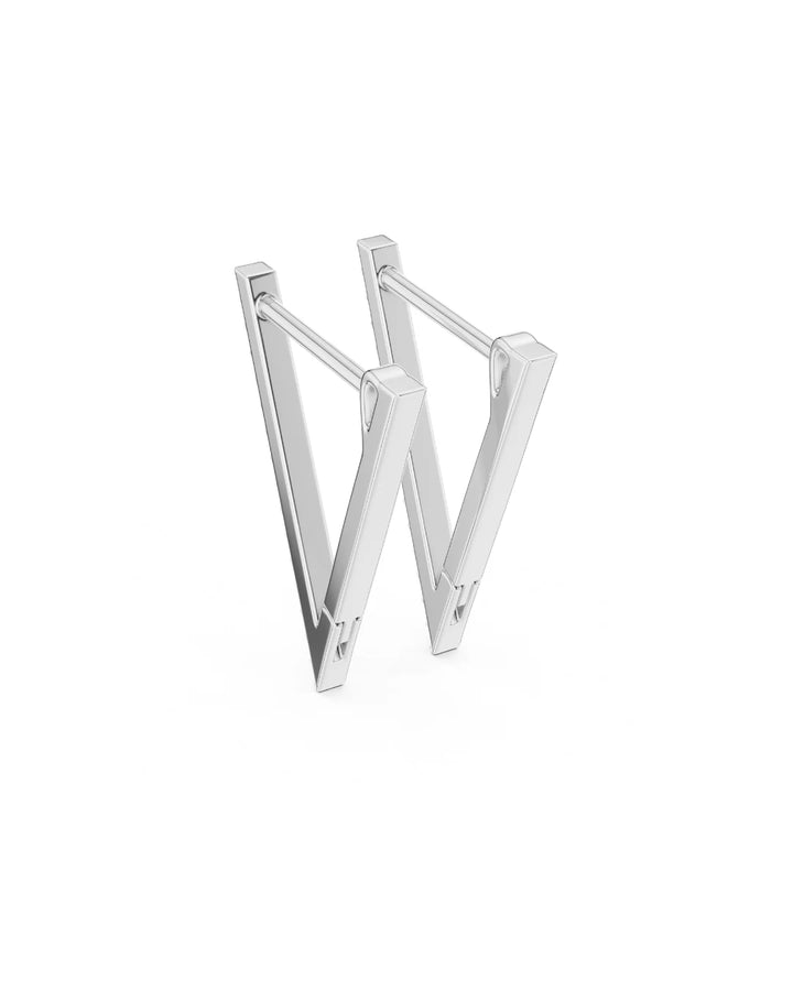 18K White Gold Vermeil Zuri Triangle Moissanite Hoop Earrings in 925 Sterling Silver by Carat For You on White Background