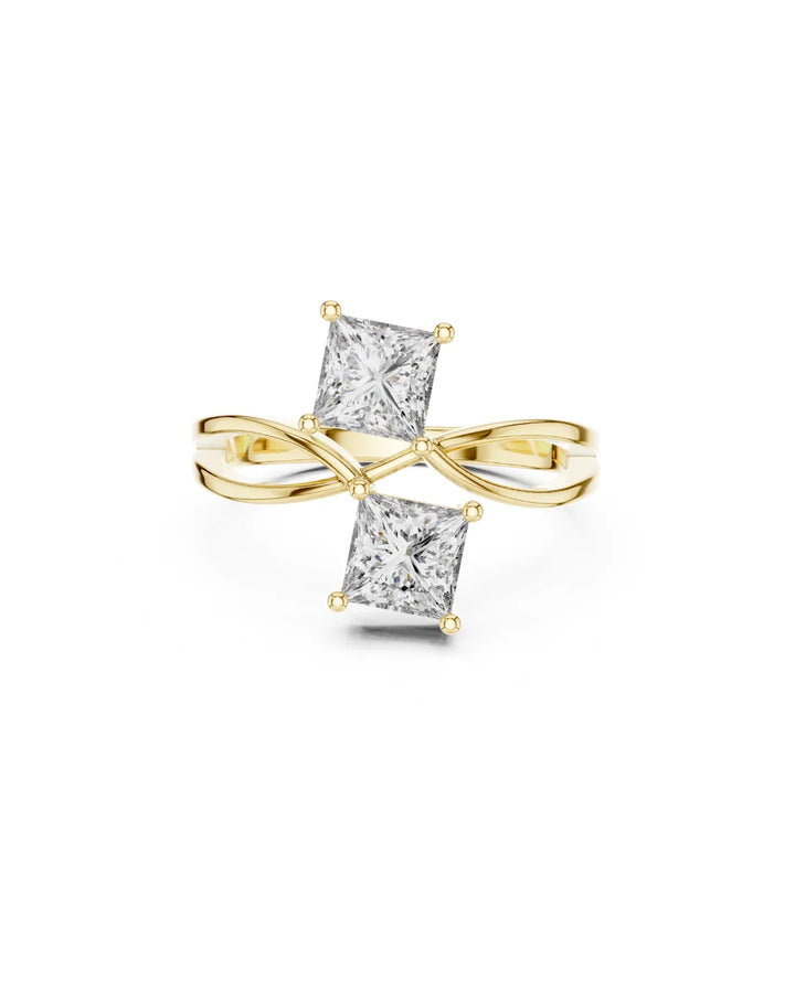 18K Yellow Gold Ella Princess Cut Moissanite Statement Cocktail Ring in 925 Sterling Silver by Carat For You