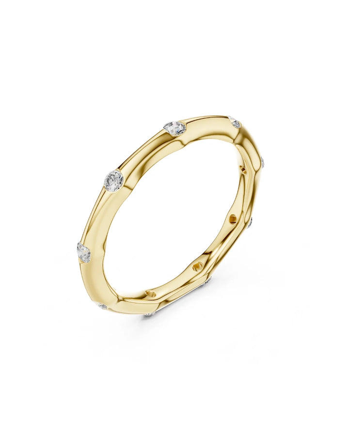 18K Yellow Gold Era Unique Minimalist Moissanite Band Ring - 925 Sterling Silver