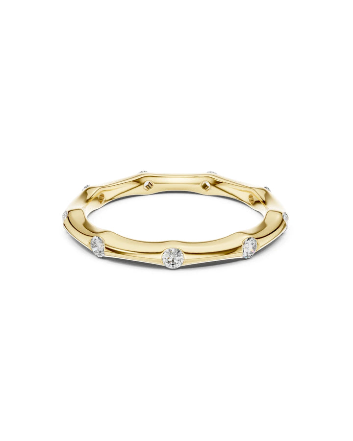 18K Yellow Gold Era Unique Minimalist Moissanite Band Ring - 925 Sterling Silver by Carat For You