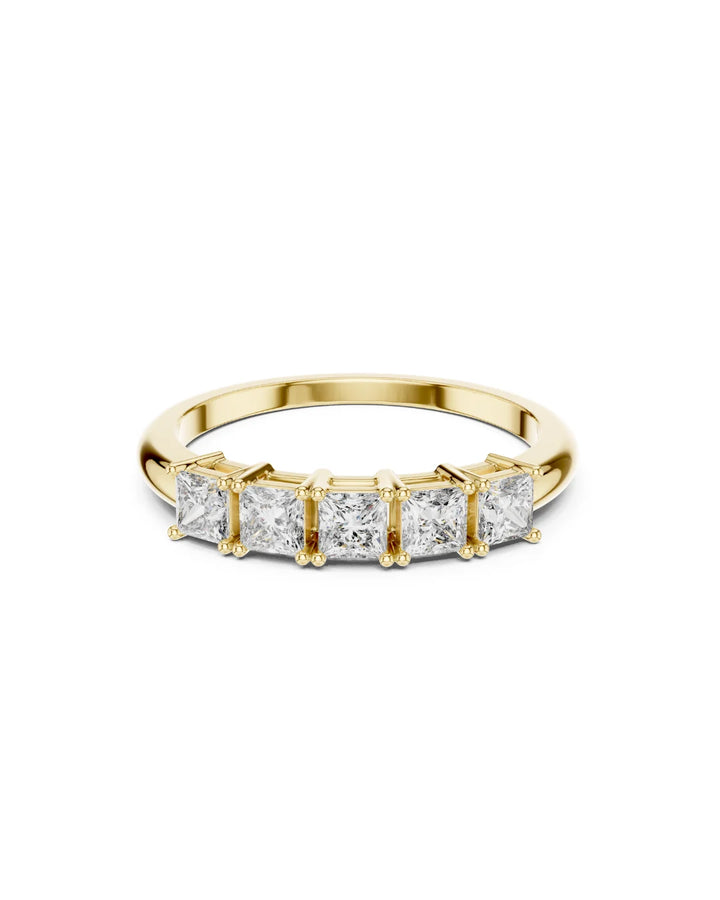 18K Yellow Gold Eva Five Stone Princess Moissanite Engagement Ring