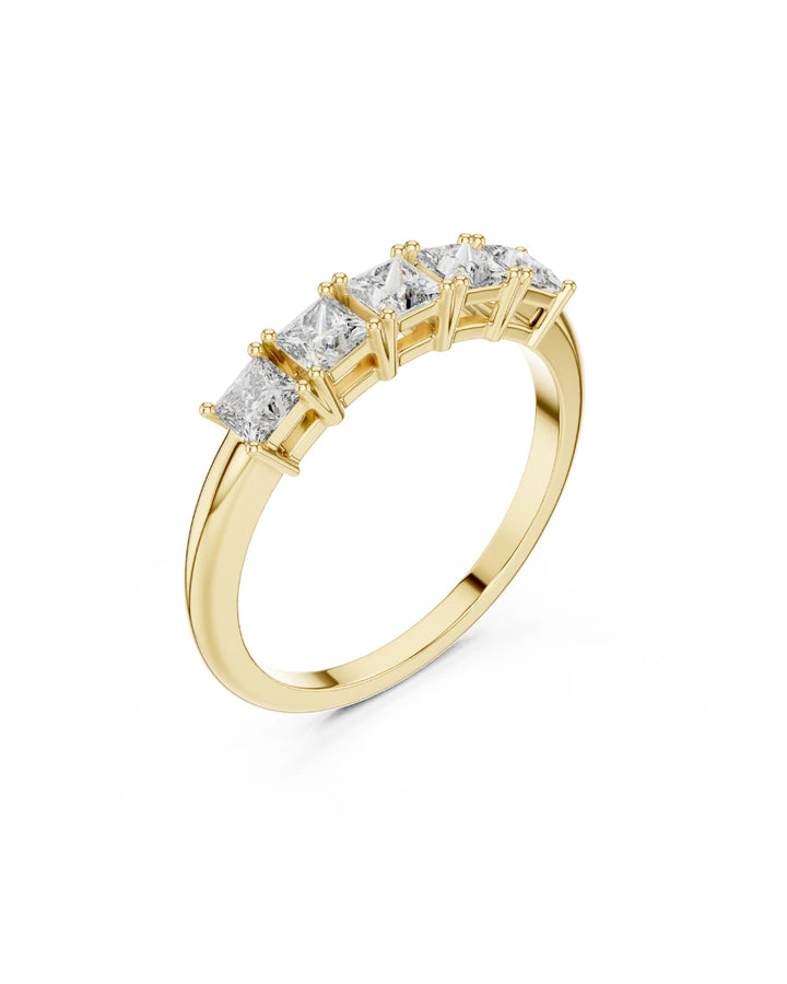 18K Yellow Gold Eva Five Stone Princess Moissanite Engagement Ring in 925 Sterling Silver