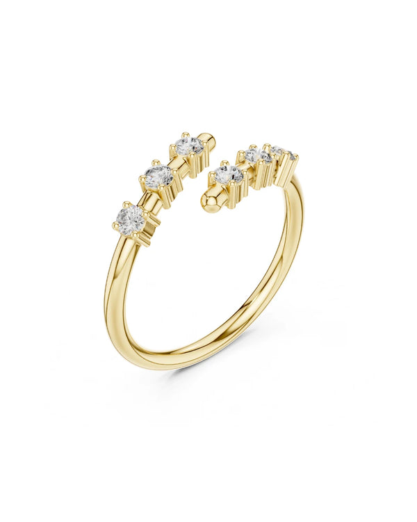 18K Yellow Gold Nua Bypass Adjustable Moissanite Ring - 925 Sterling Silver on white background