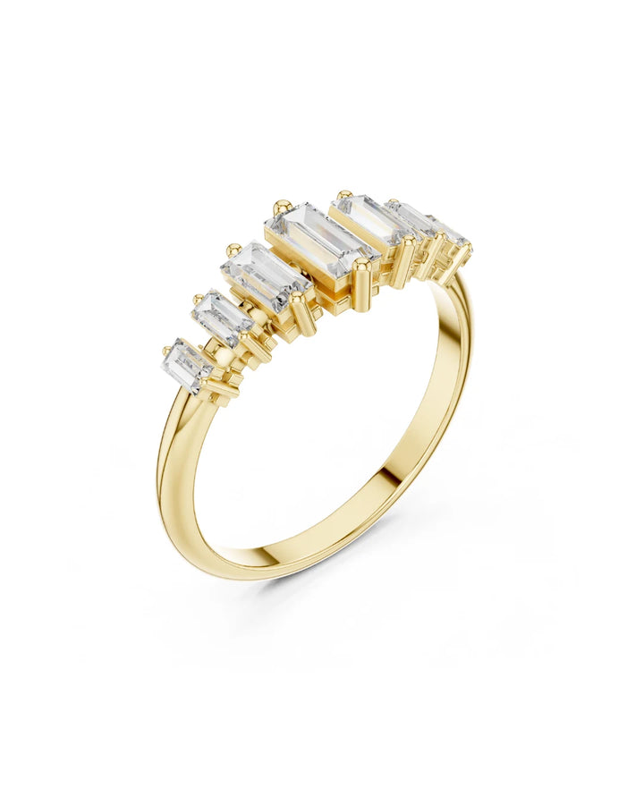 18K Yellow Gold Sky Baguette Cut Moissanite Five Stone Ring in 925 Sterling Silver