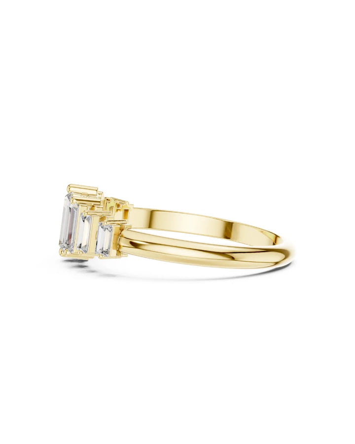 18K Yellow Gold Sky Baguette Cut Moissanite Five Stone Ring in 925 Sterling Silver by Carat For You
