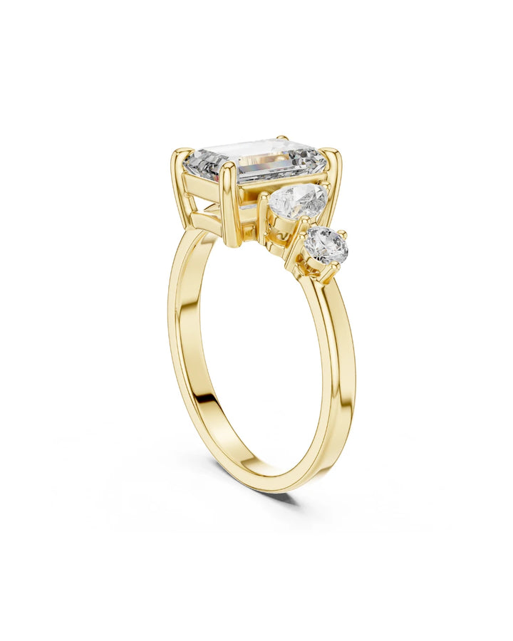18K Yellow Gold Vermeil Aria Trio Moissanite Statement Cocktail Ring in 925 Sterling Silver