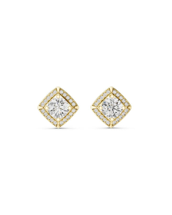 18K Yellow Gold Vermeil Aurora Square Halo Moissanite Stud Earrings