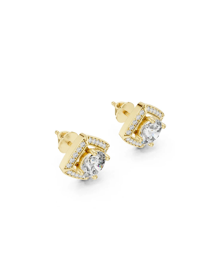 18K Yellow Gold Vermeil Aurora Square Halo Moissanite Stud Earrings in 925 Sterling Silver
