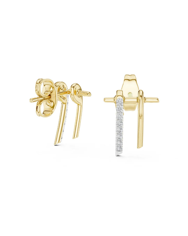 18K Yellow Gold Vermeil Avery Pave Bar Moissanite Stud Earrings