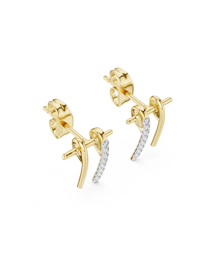 18K Yellow Gold Vermeil Avery Pave Bar Moissanite Stud Earrings in 925 Sterling Silver