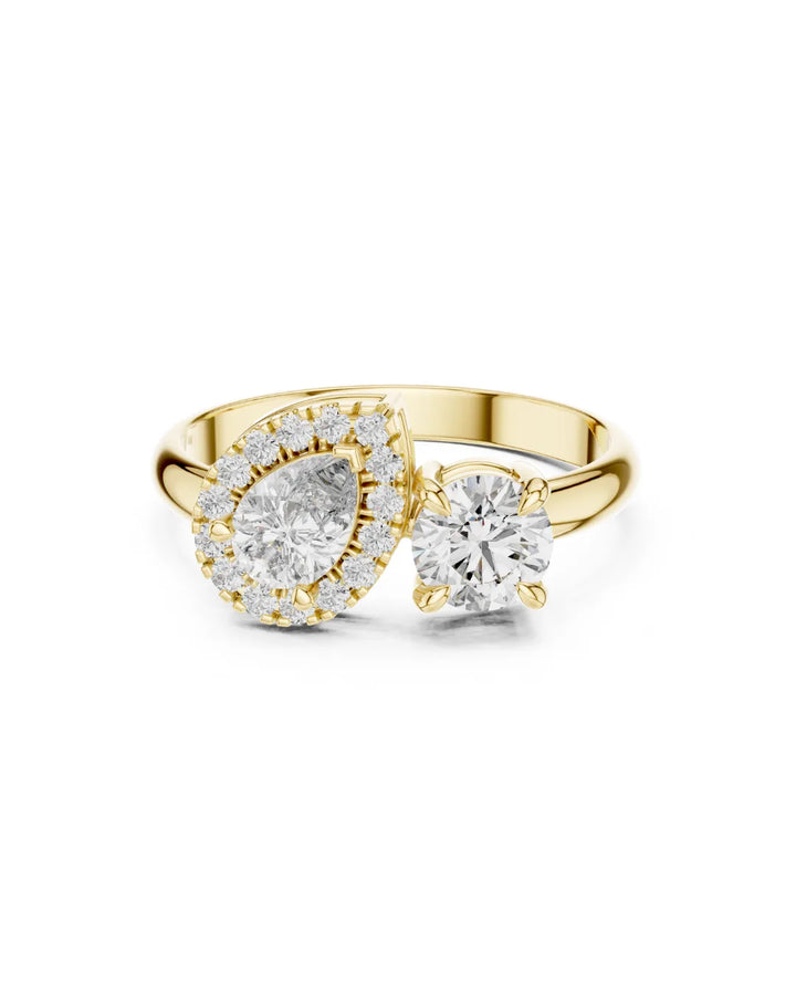 18K Yellow Gold Vermeil Beth Halo Toi et Moi Moissanite Ring