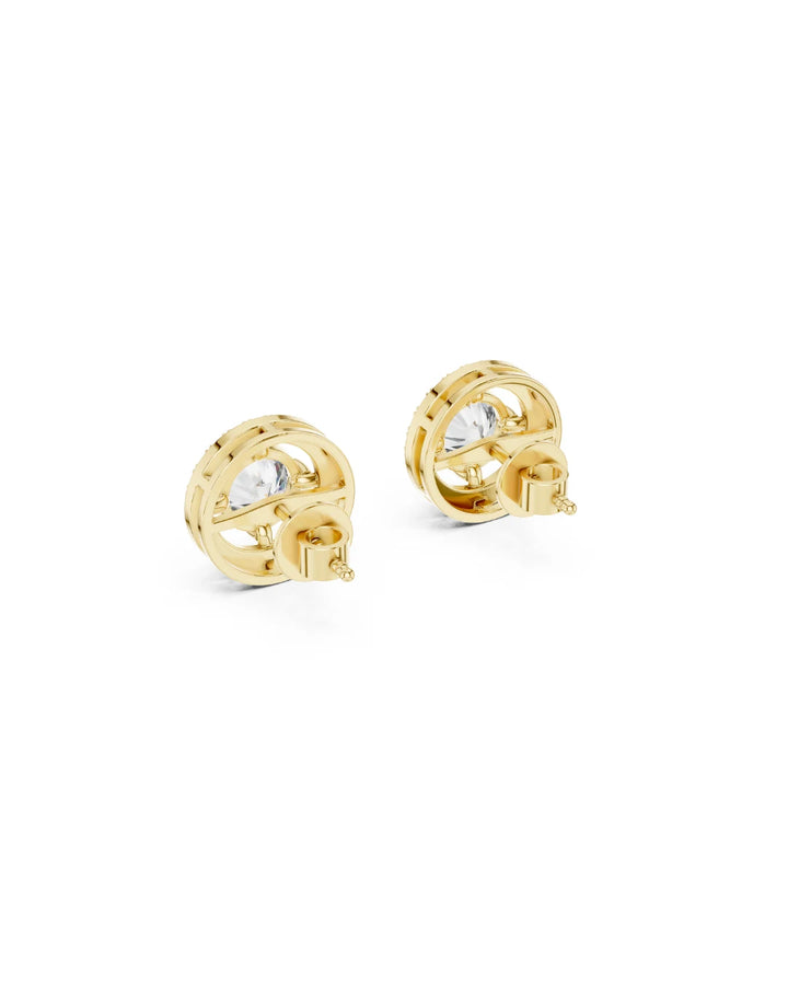 18K Yellow Gold Vermeil Cora Halo Moissanite Stud Earrings in 925 Sterling Silver