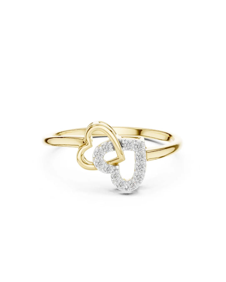 18K Yellow Gold Vermeil Dua Entwined Hearts Moissanite Ring