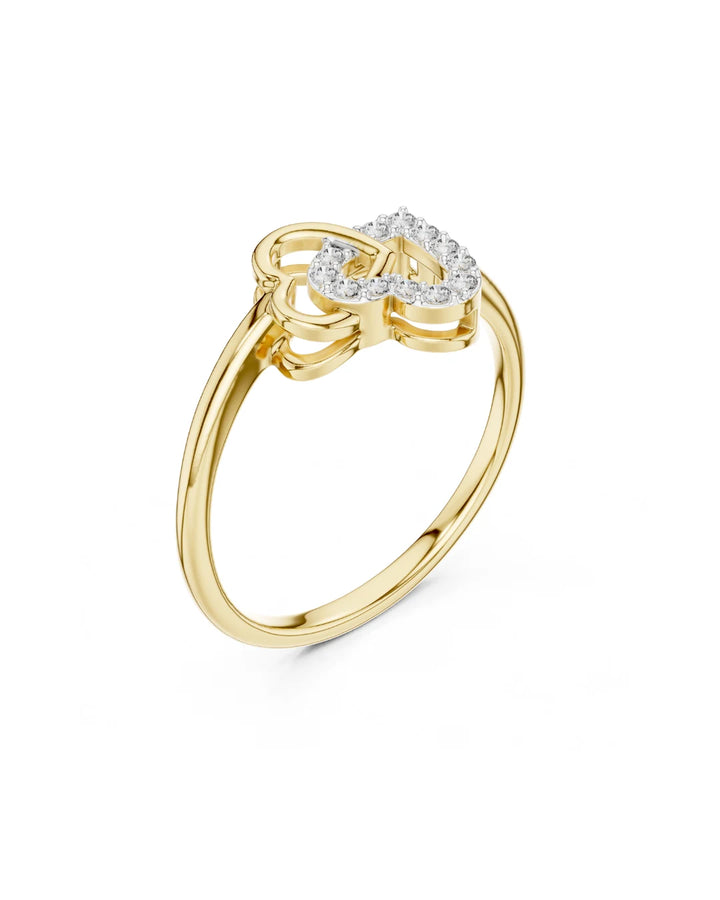 18K Yellow Gold Vermeil Dua Entwined Hearts Moissanite Ring i 925 Sterling Silver