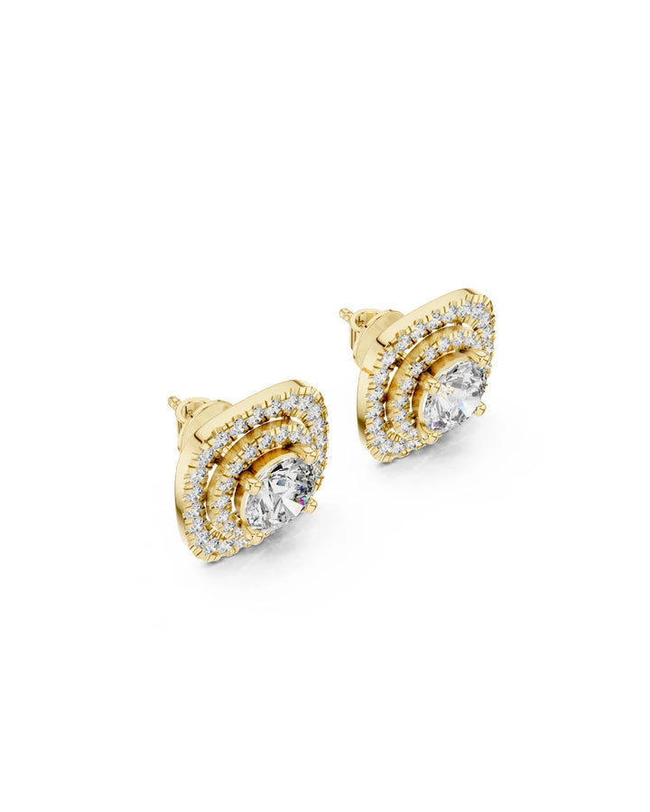 18K Yellow Gold Vermeil Elara Double Halo Moissanite Stud Earrings