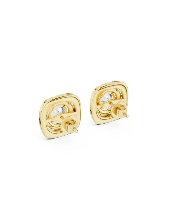 18K Yellow Gold Vermeil Elara Double Halo Moissanite Stud Earrings in 925 Sterling Silver by Carat For You