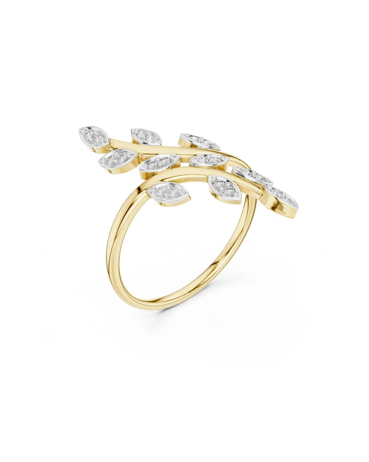 18K Yellow Gold Vermeil Elena Leaf Vine Moissanite Statement Ring