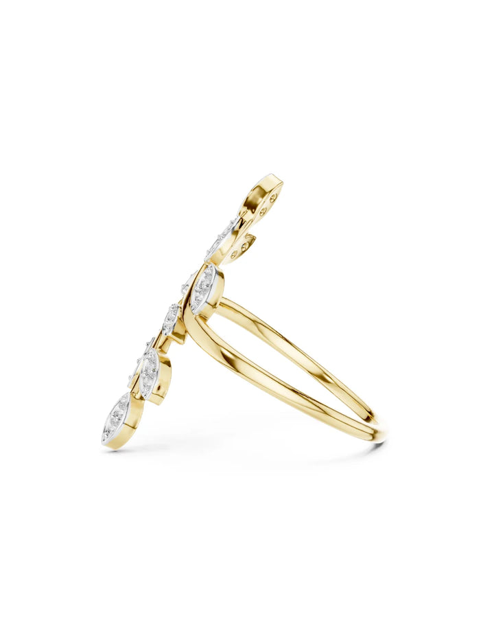 18K Yellow Gold Vermeil Elena Leaf Vine Moissanite Statement Ring in 925 Sterling Silver
