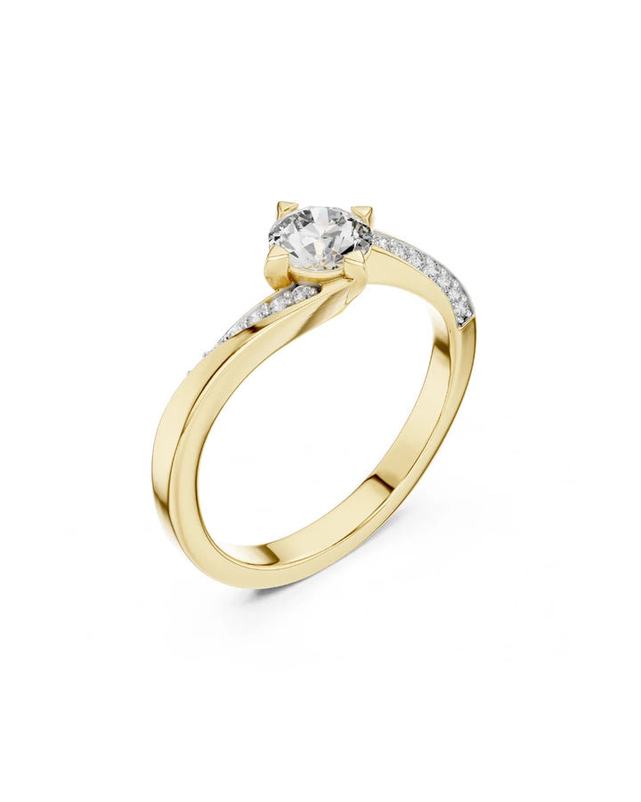 18K Yellow Gold Vermeil Kaia Twisted Bypass Pave Moissanite Bypass Shank Ring