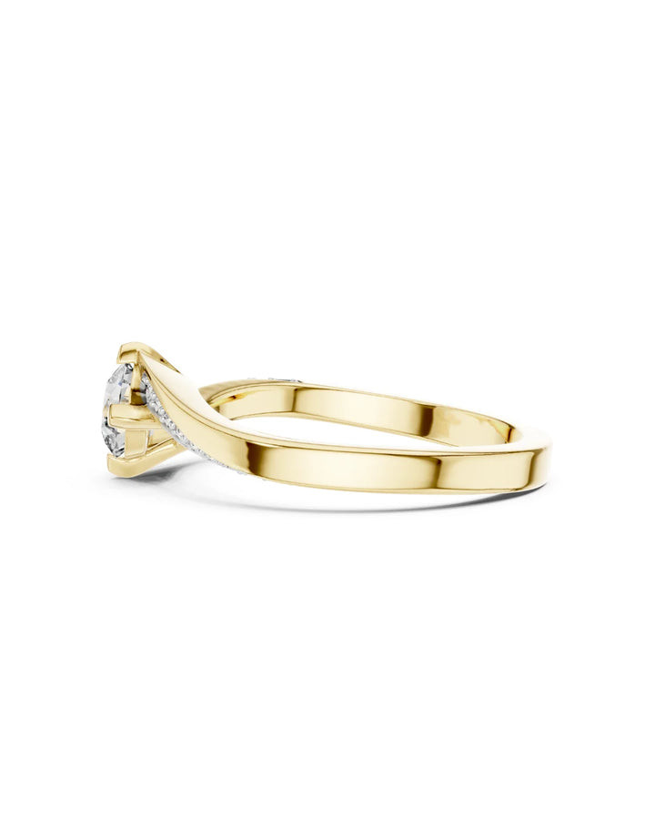 18K Yellow Gold Vermeil Kaia Twisted Bypass Pave Moissanite Bypass Shank Ring in 925 Sterling Silver