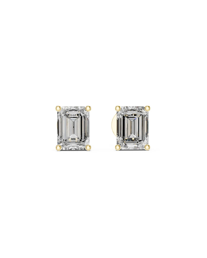 18K Yellow Gold Vermeil Kate Emerald Cut Moissanite Solitaire Stud Earrings