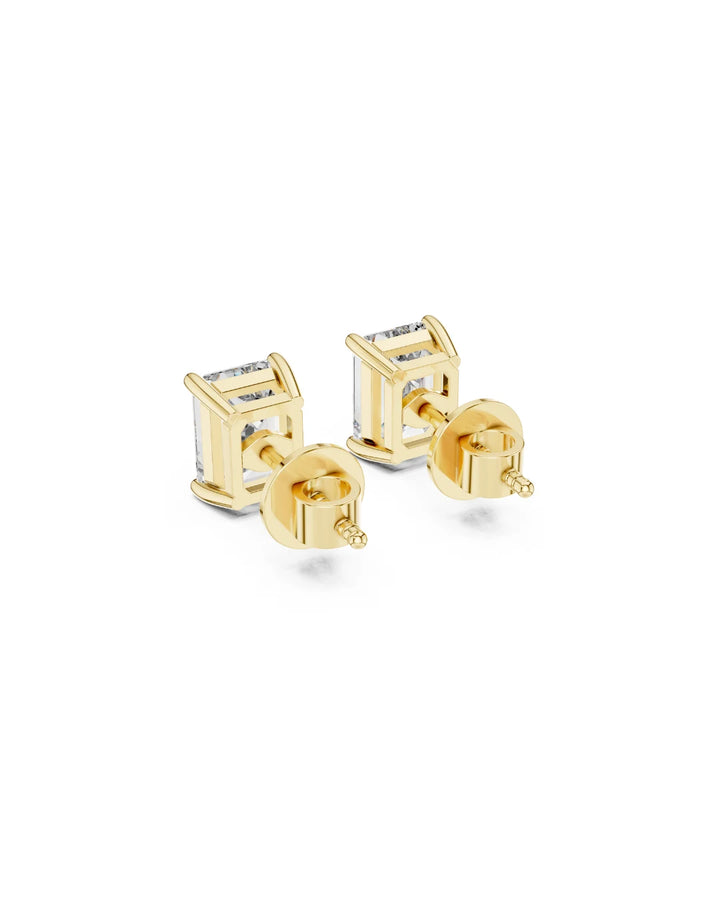 18K Yellow Gold Vermeil Kate Emerald Cut Moissanite Solitaire Stud Earrings in 925 Sterling Silver