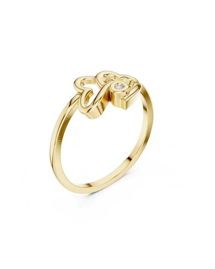18K Yellow Gold Vermeil Minimalist TwinHeart Moissanite Ring